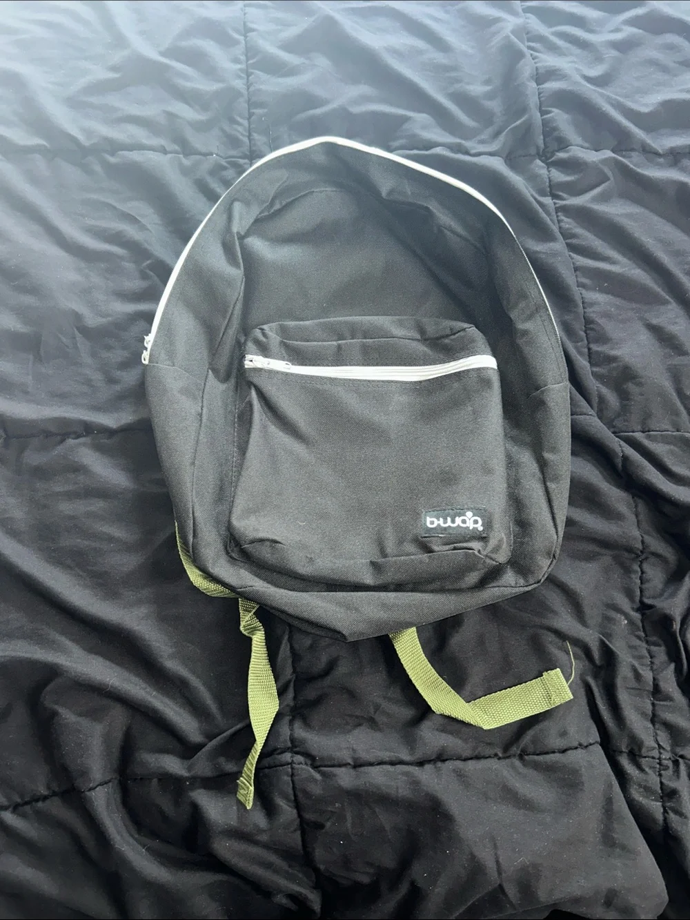 Small Black Backpack with Olive Straps